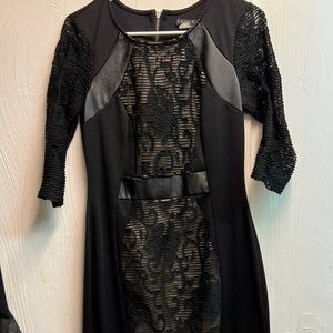 Black and cream with leather accent  work dress